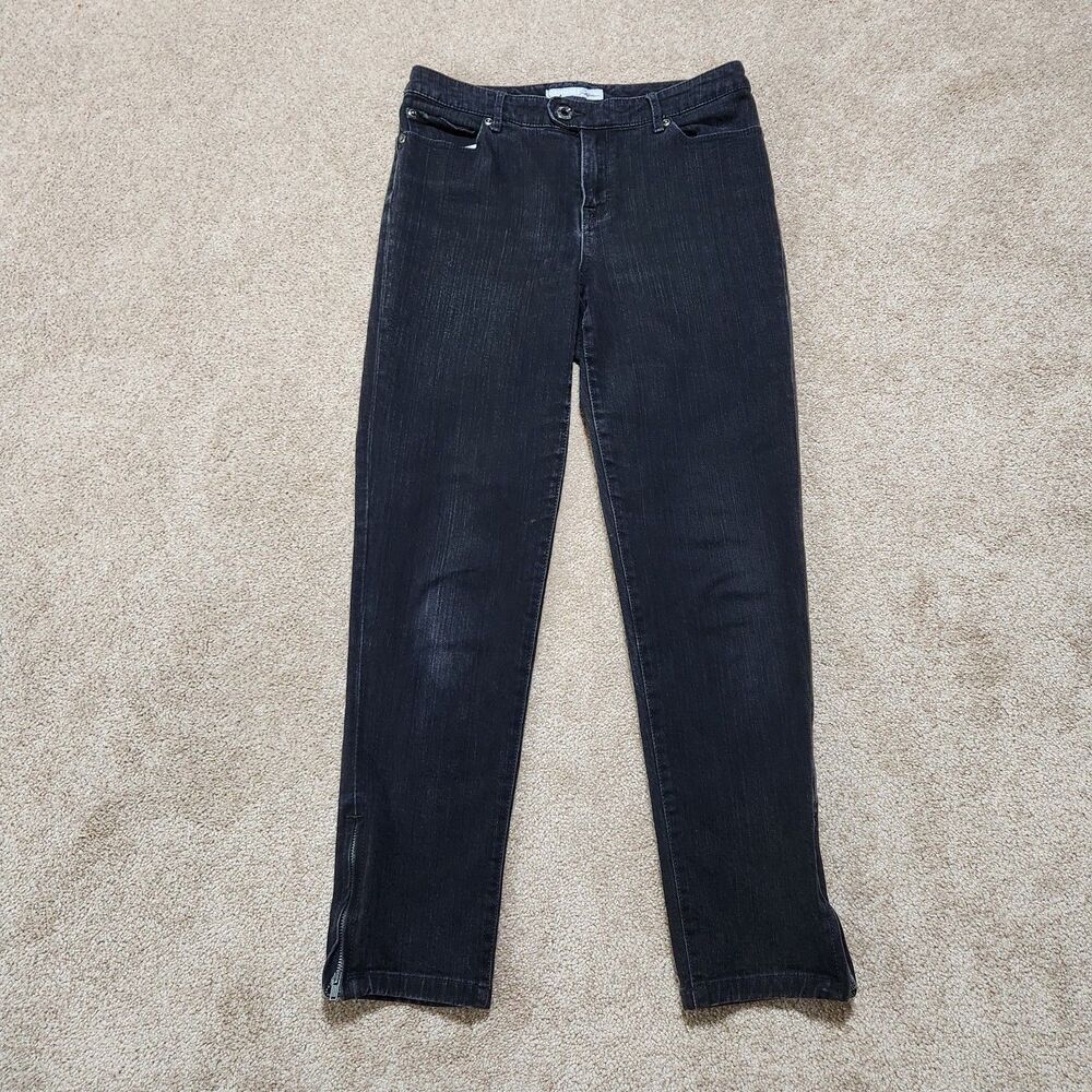 Chico's Platinum Jeans Women 0 US 4 Black Mid Rise Ultimate Fit Skinny Ankle Zip